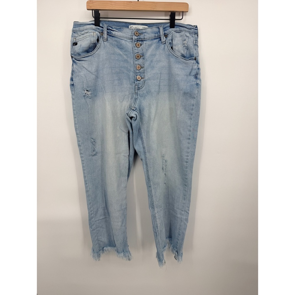 KanCan Jeans Women 32 Light Wash Good Distressed Raw Hem Button Fly High Rise